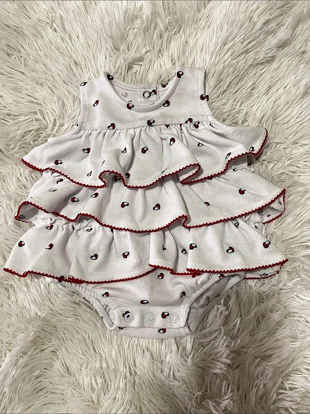 Tommy Hilfiger Baby 3-6M Ruffle Romper White & Red